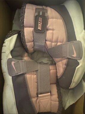 Nike Pink and Gray Quilted Kids Snow Boots
